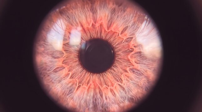 Extreme close up of human eye iris showing intricate pattern and pupil detail