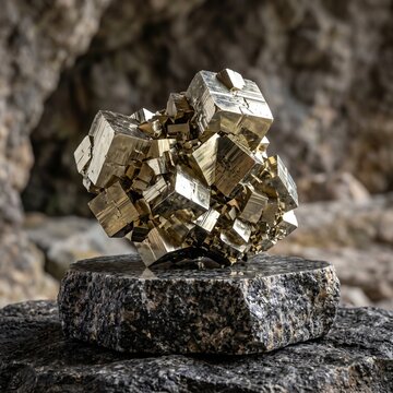 Detailed photograph of a natural cubic pyrite crystal mineral