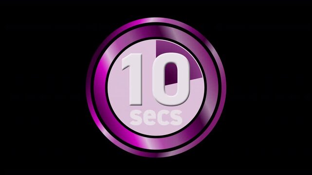 Colourful 10 second countdown clock timer for game shows, quizzes, tutorials, instruction guides for 10 secs animated graphic stopwatch counter 4K animation graphics with transparent alpha channel 4K