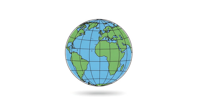 A stylized flat vector illustration of the planet earth with displays continents green ocean background black