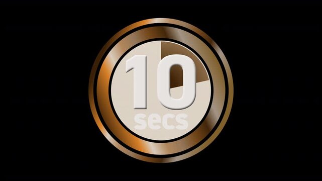 Colourful 10 second countdown clock timer for game shows, quizzes, tutorials, instruction guides for 10 secs animated graphic stopwatch counter 4K animation graphics with transparent alpha channel 4K