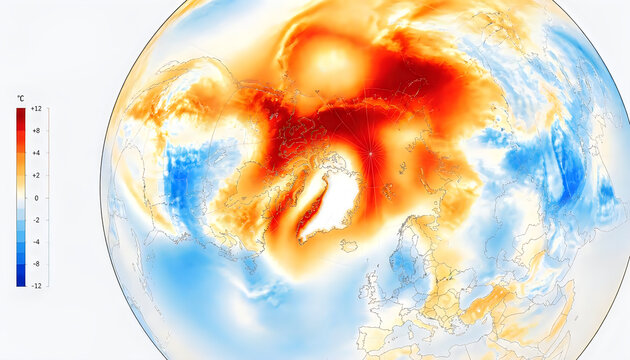 Global temperature map showing climate change warming trends illustration