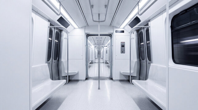 Empty Modern Subway Car Interior in Motion