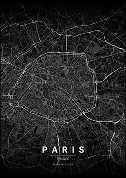 Paris City Map Poster, Noir Style Urban Street Grid Illustration