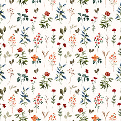 Obraz premium red orange wildflower watercolor seamless pattern