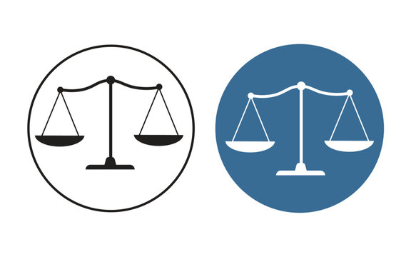 Justice scale icon set showing comparison and equality concept. Justice, measurement, law, business, legal system