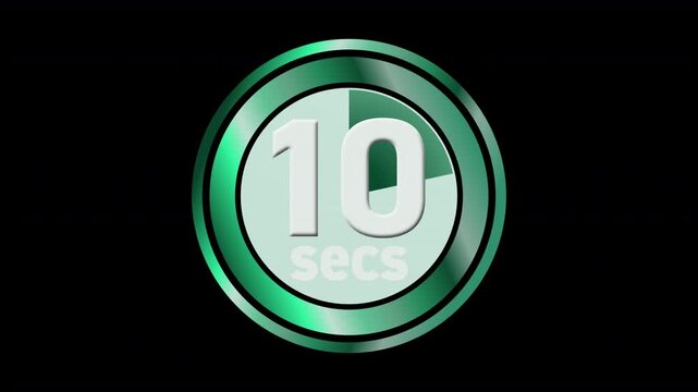 Colourful 10 second countdown clock timer for game shows, quizzes, tutorials, instruction guides for 10 secs animated graphic stopwatch counter 4K animation graphics with transparent alpha channel 4K