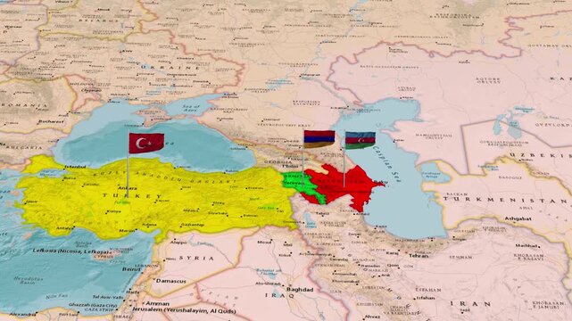 Turkey Armenia Azerbaijan Countries Map Caucasus Region Animation