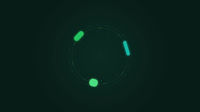 Abstract motion graphic featuring three dynamic geometric elements moving in a seamless circular cycle, representing recycling, sustainability, circular economy, resource management, reuse, and contin