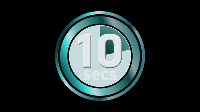 Colourful 10 second countdown clock timer for game shows, quizzes, tutorials, instruction guides for 10 secs animated graphic stopwatch counter 4K animation graphics with transparent alpha channel 4K