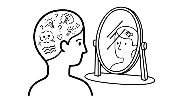 Self-Reflection and Inner Turmoil: A stylized illustration depicts a person's head filled with a chaotic mix of emotions, questions, and ideas.