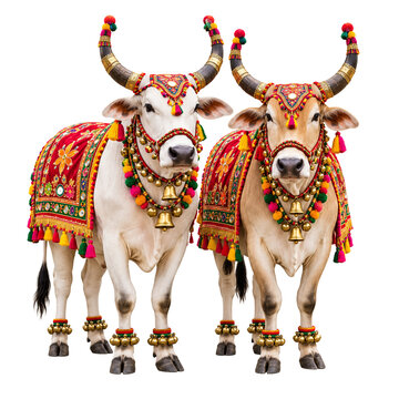 Two Decorated Indian Bulls for Bail Pola Festival Celebration