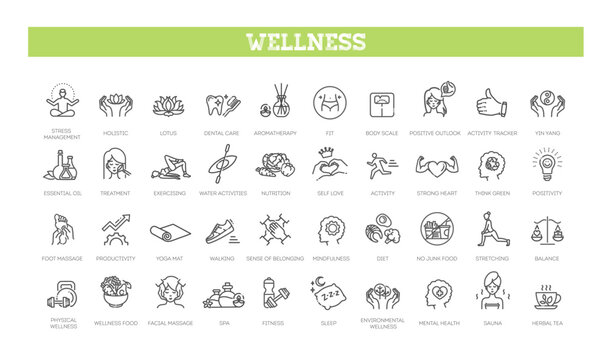 Wellness icons. Outline icon collection