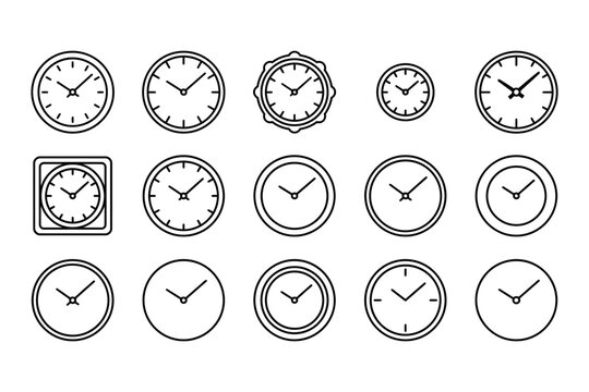 Collection of hand drawn clock icons included in a creative teacher's bundle for classroom time telling educational lessons