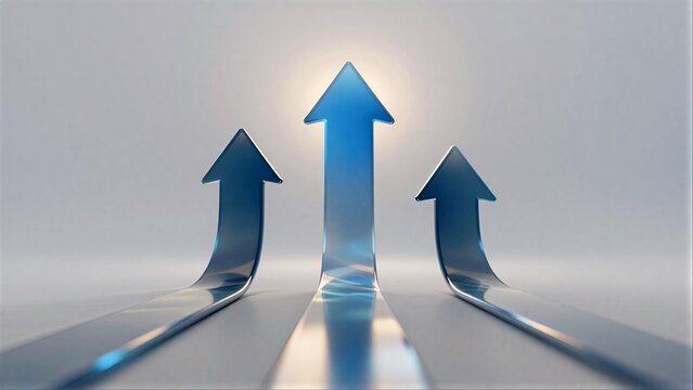 Three blue arrows point upward, symbolizing growth and progress.