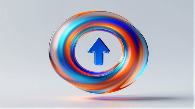 Vibrant swirling colors encircle a sleek blue arrow, symbolizing dynamic motion and direction.