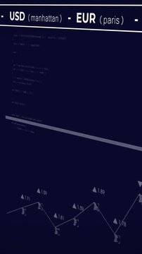 Animation of statistical and stock market data processing against blue background