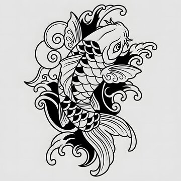 Koi tattoo flash design 