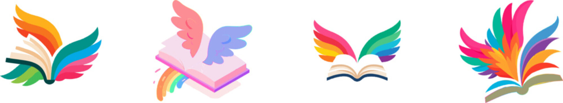 A premium colorful flat vector icon of an open book with vibrant angel wings in modern UI style, featuring exclusive minimalist design elements isolated on a pure white background