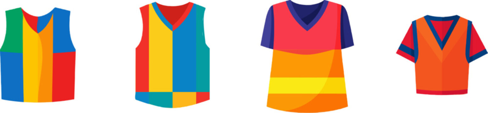 A premium colorful flat vector icon of a brightly colored team scrimmage vest features vibrant colors, modern UI style, exclusive minimalist design, isolated on a pure white background