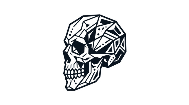 Stylized Geometric Skull Illustration in Minimalist Black and White Vector Art.