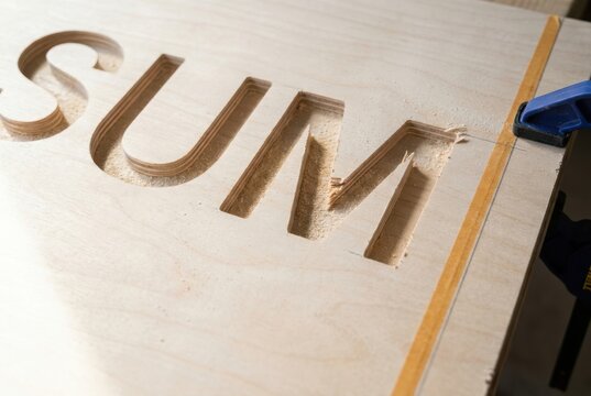 Wooden lettering carved into plywood for sign making concept