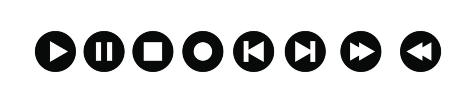 media control vector icon set. play pause stop and playback buttons for modern audio and video player