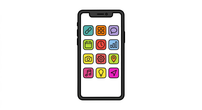 Smartphone with colorful application icons on screen