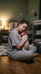 Obraz premium Mother comforts crying newborn baby