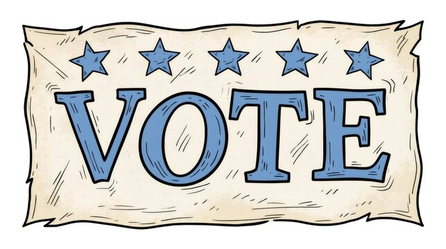 Hand drawn vote word with stars election banner
