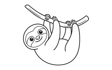 Cute sloth hanging on a branch, minimalist black and white line art vector illustration for coloring pages © MONIRUJJAMAN