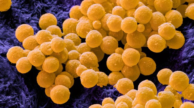 Staphylococcus aureus bacteria causing infection on a microscopic level