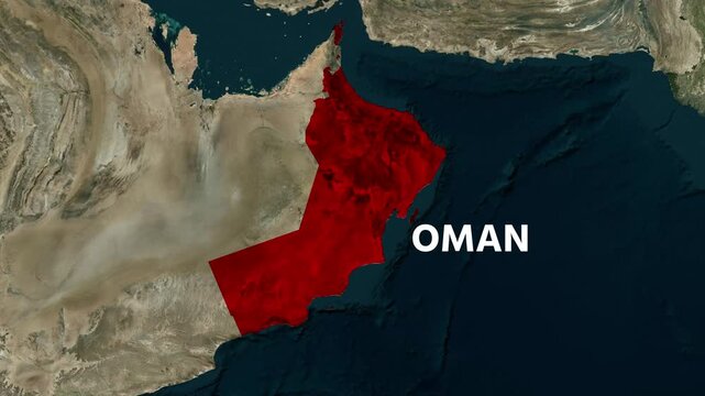 Oman country map animation with text label and red highlight