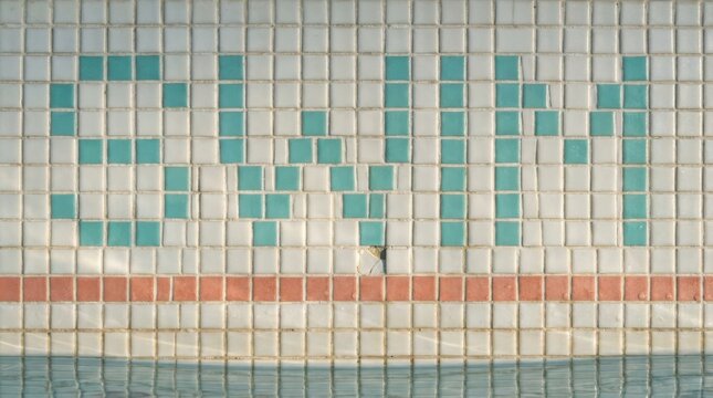 Turquoise mosaic tile wall with vintage geometric texture