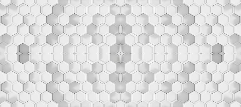 Abstract white honeycomb pattern with 3d hexagonal shapes showing smooth depth and soft bright lighting
