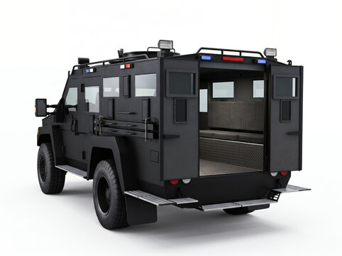 Lenco BearCat armored vehicle rear cargo open product photography tactical transport use