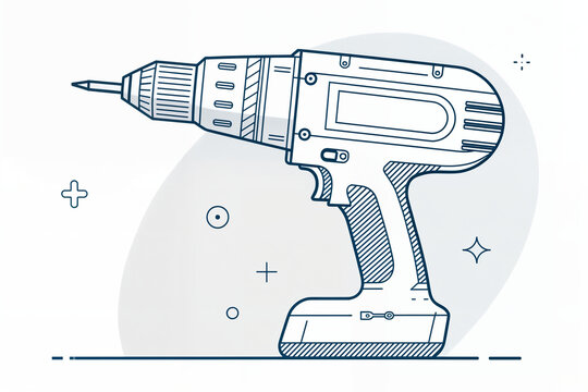A schematic drawing of a cordless screwdriver in blue on a white background.