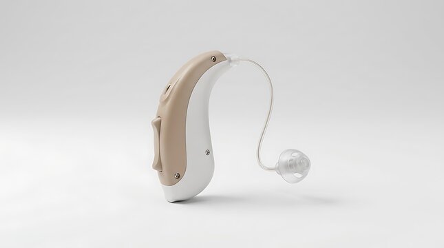 Modern behindtheear hearing aid isolated on white background