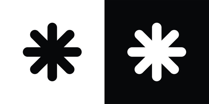 Asterisk star shape required field footnote symbol icon set. Eight point star spark password mask and starburst graphic element. Black and white asterisk star