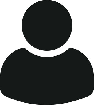 User profile person account member icon. Default avatar silhouette user identity and account settings symbol. Solid black user profile