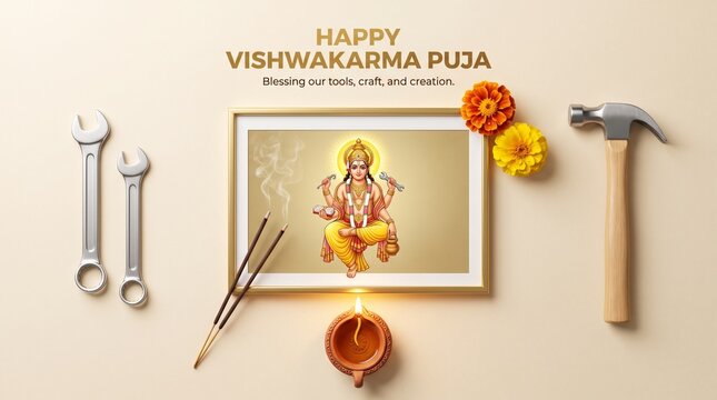 Vishwakarma Puja Essentials Tools Worship Ritual Topview