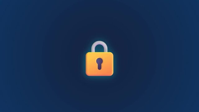 Padlock unlocking animation icon on a blue background representing digital security access and privacy protection features in modern software interfaces with smooth graphic design elements