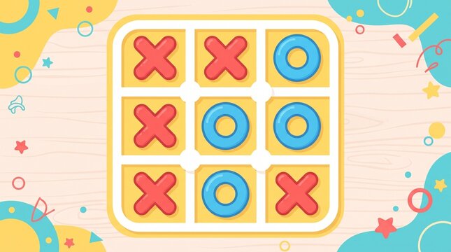 Tic tac toe game board colorful vector illustration kids tabletop game