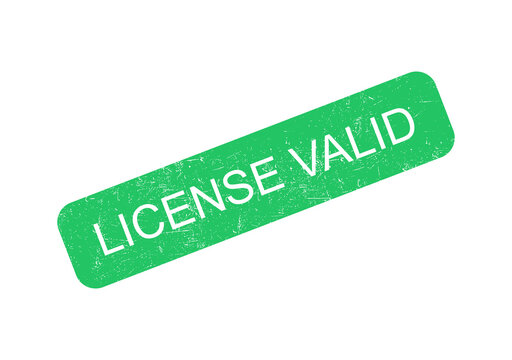 Green license valid stamp with white text on transparent background