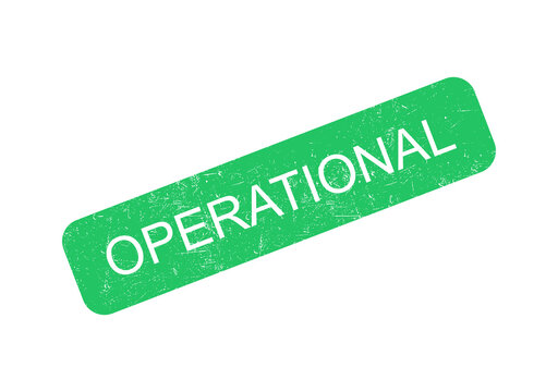 Green operational status stamp or badge with white text