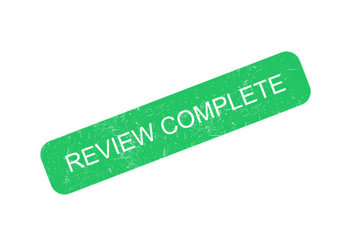 Green review complete badge with white text