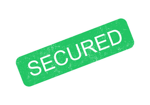 Green secured stamp with bold white text on clean background