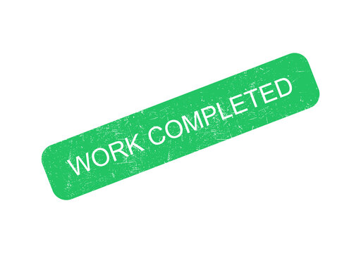 Green work completed badge with white text in a modern style