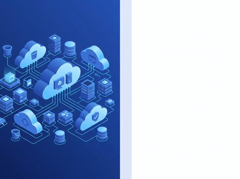 Isometric Cloud Computing Infrastructure Banner with Copy Space