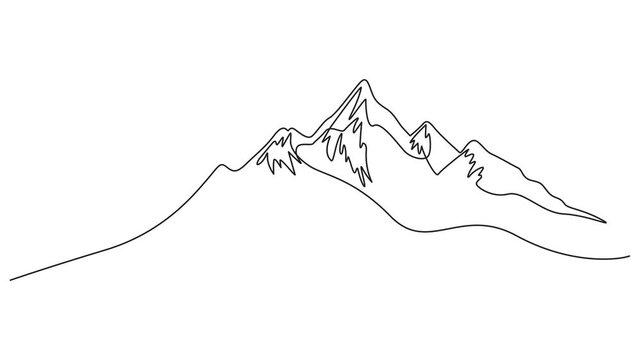 Self-drawing line animation One continuous line drawing nature, beautiful mountain scenery. Full length motion, mountain continuous one line drawing animation, Mountain continuous one line drawing ani